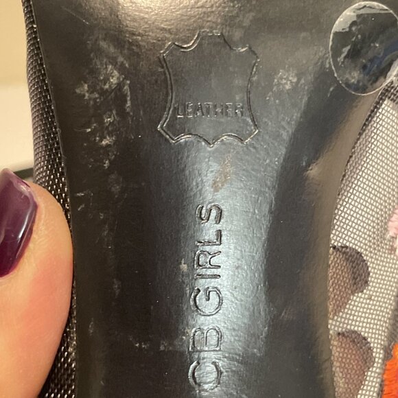 BCBGirls Docre Mesh Peep Toe Heels Stilettos Size 5.5 Black Floral Embroidered - Picture 10 of 12